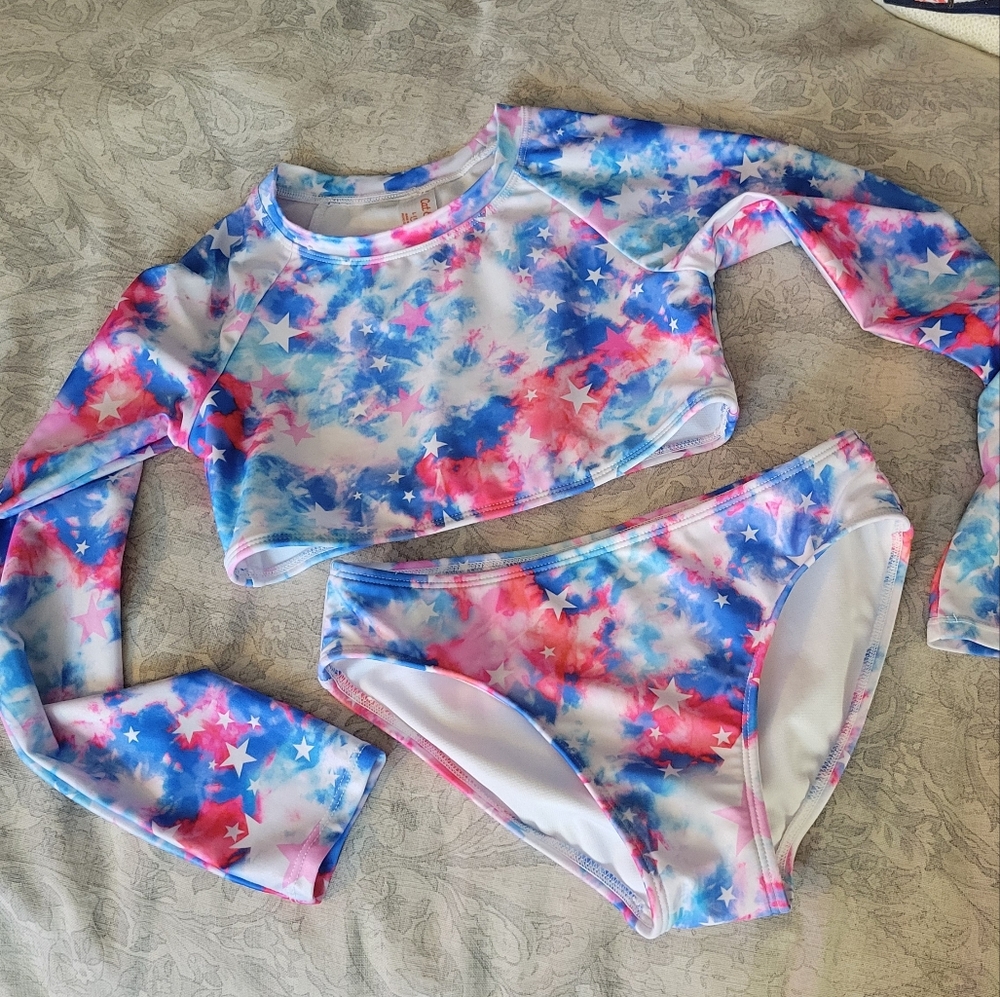 Cat & Jack | Kids Girls Leotard Set Dance 2 Piece Red, White Blue Stars 10-12